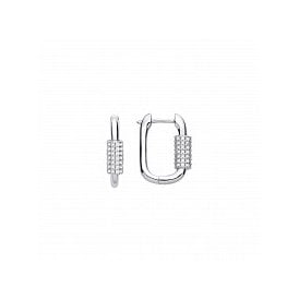 Sterling Silver Rect Hoop CZ Earrings