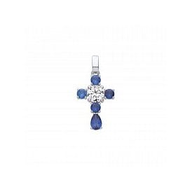 Sterling Silver Sap & Cz Cross Necklace