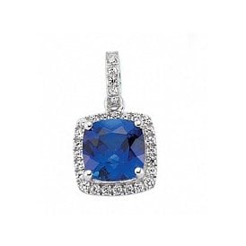 Sterling Silver Sapp & Cz Pendant & Chain