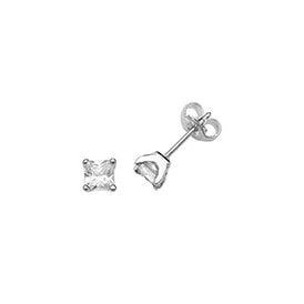 Sterling Silver Square CZ Stud Earrings