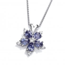 Sterling Silver Tanz  Cz  Pendant & Chain