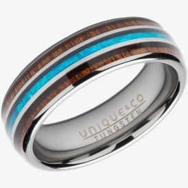 Unique Jewellery Men's Tungsten Wood & Blue Opal Ring TUR-124
